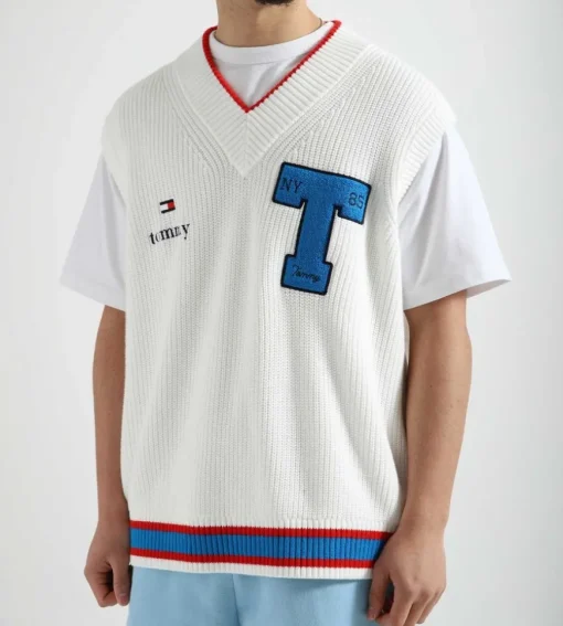 Tommy Jeans Cu Letterman Knitted Vest Ecru