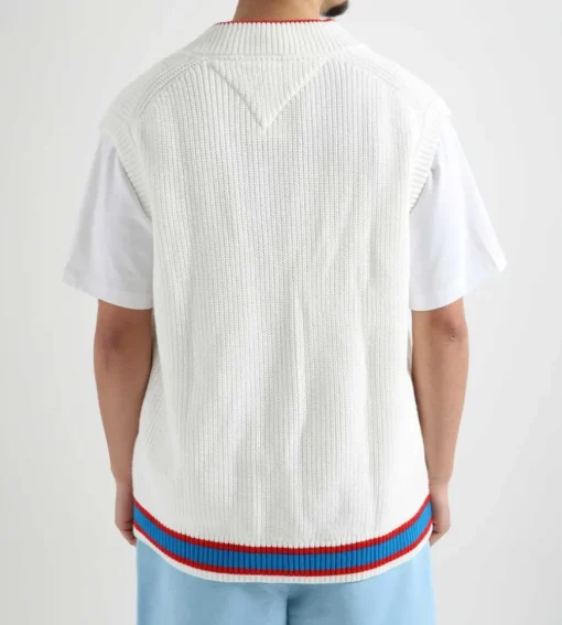 Tommy Jeans Cu Letterman Knitted Vest Ecru