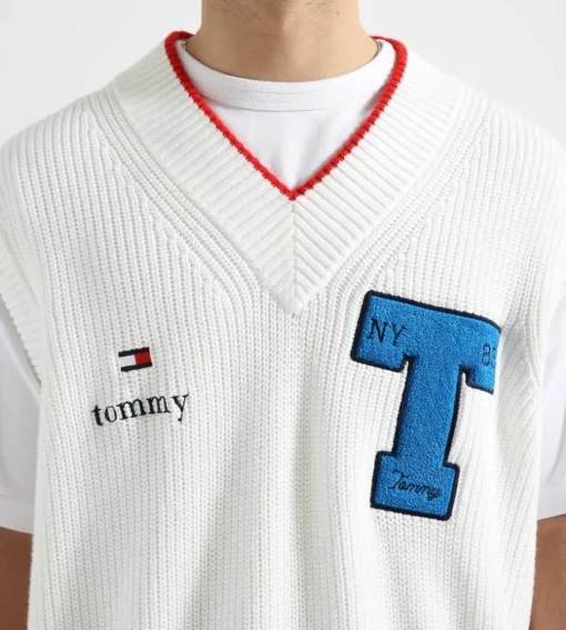 Tommy Jeans Cu Letterman Knitted Vest Ecru
