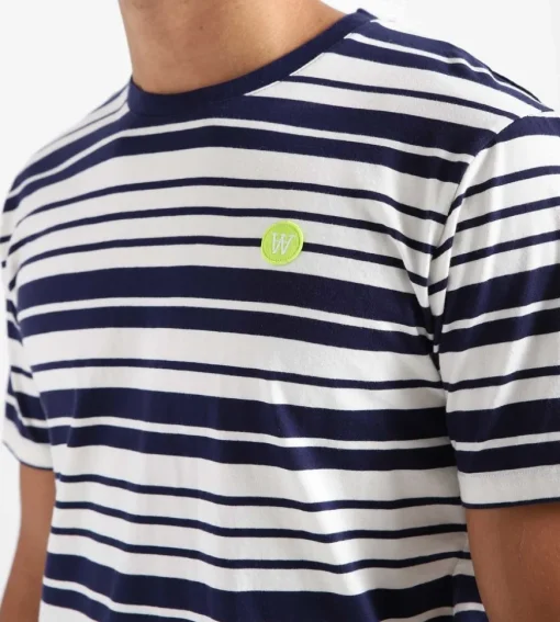 Wood Wood Ace Stripe T-Shirt Off-White Navy Stripes