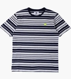Wood Wood Ace Stripe T-Shirt Off-White Navy Stripes
