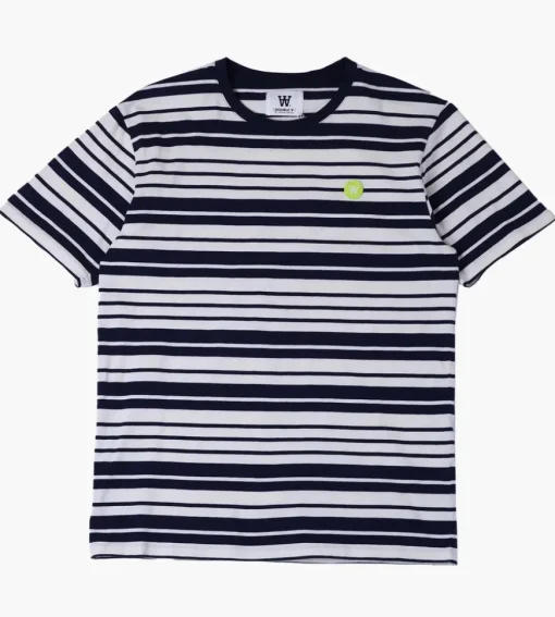 Wood Wood Ace Stripe T-Shirt Off-White Navy Stripes