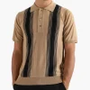 Wood Wood Arnold Stripe Short Sleeve Polo Camel