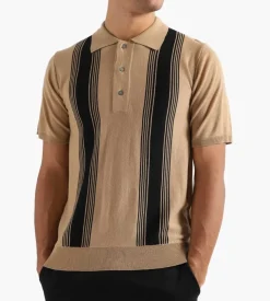 Wood Wood Arnold Stripe Short Sleeve Polo Camel