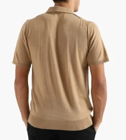 Wood Wood Arnold Stripe Short Sleeve Polo Camel