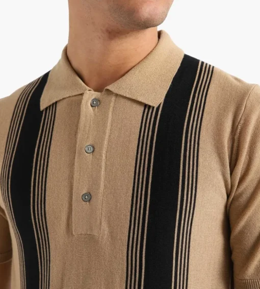 Wood Wood Arnold Stripe Short Sleeve Polo Camel
