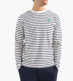 Wood Wood Mel Stripe Long Sleeve Gots Off-White Navy Stripes