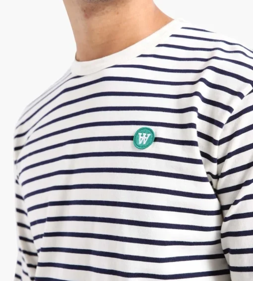 Wood Wood Mel Stripe Long Sleeve Gots Off-White Navy Stripes